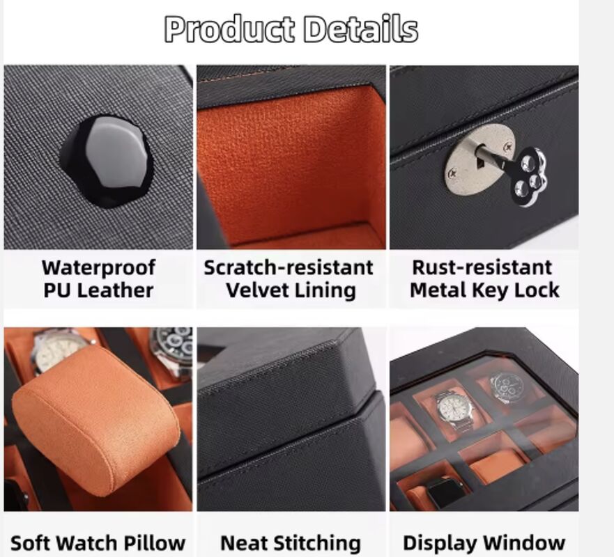 Cuadro de Cuero Pu de lujo de marca 8 ranuras llave cerradura de reloj caja organizadora