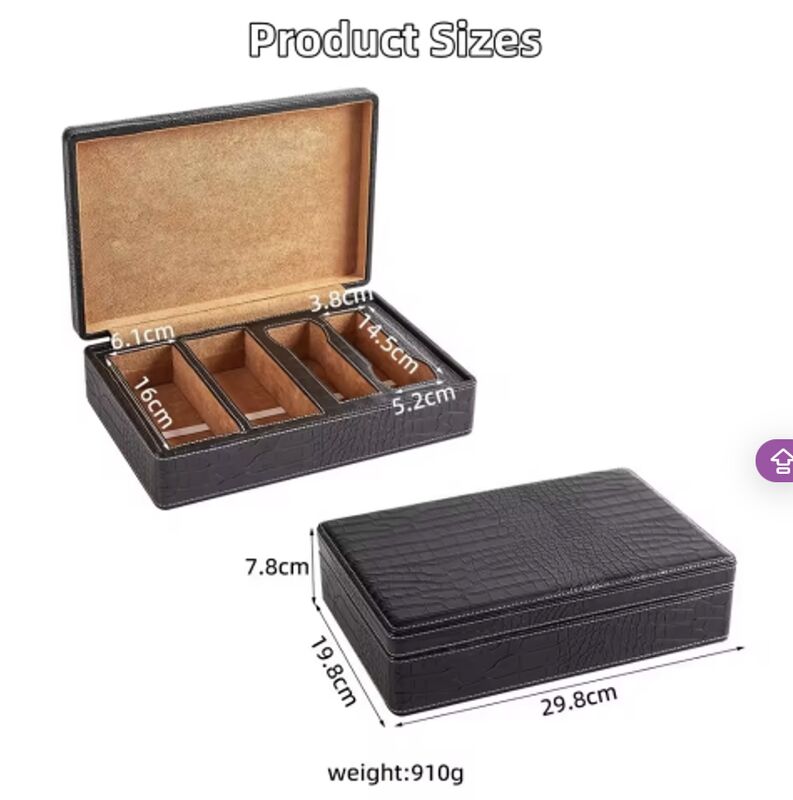 4 Slot PU Leather Watch Glasses Storage Box Organizer Magnetic Closure Crocodile Texture