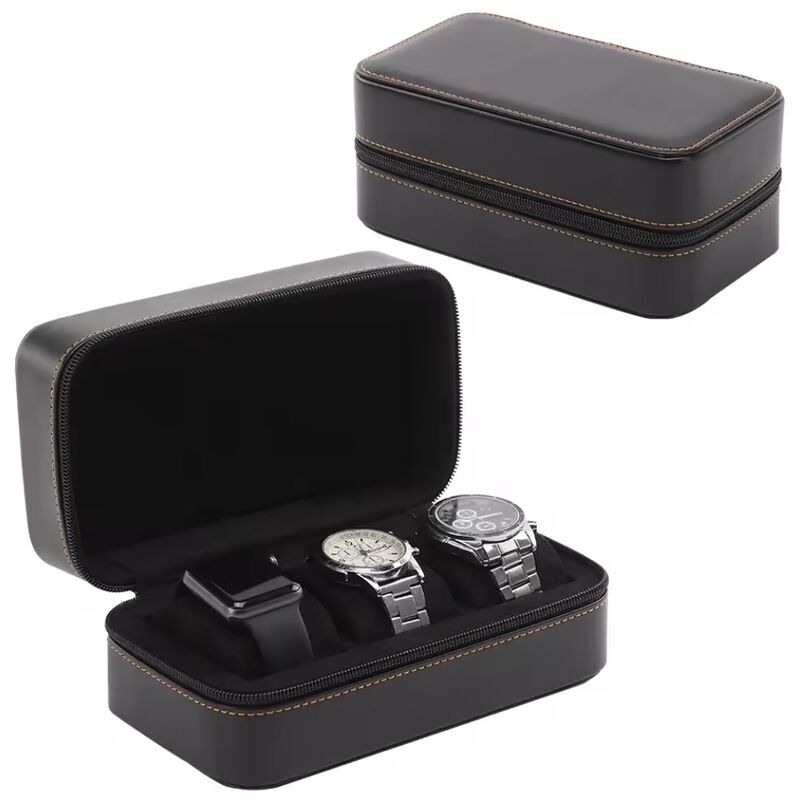 Portable Mens Luxury Watch Box 3 Slot PU Leather Case Gift Box with Velvet Lining