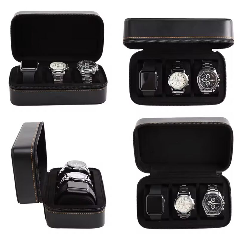 Portable Mens Luxury Watch Box 3 Slot PU Leather Case Gift Box with Velvet Lining