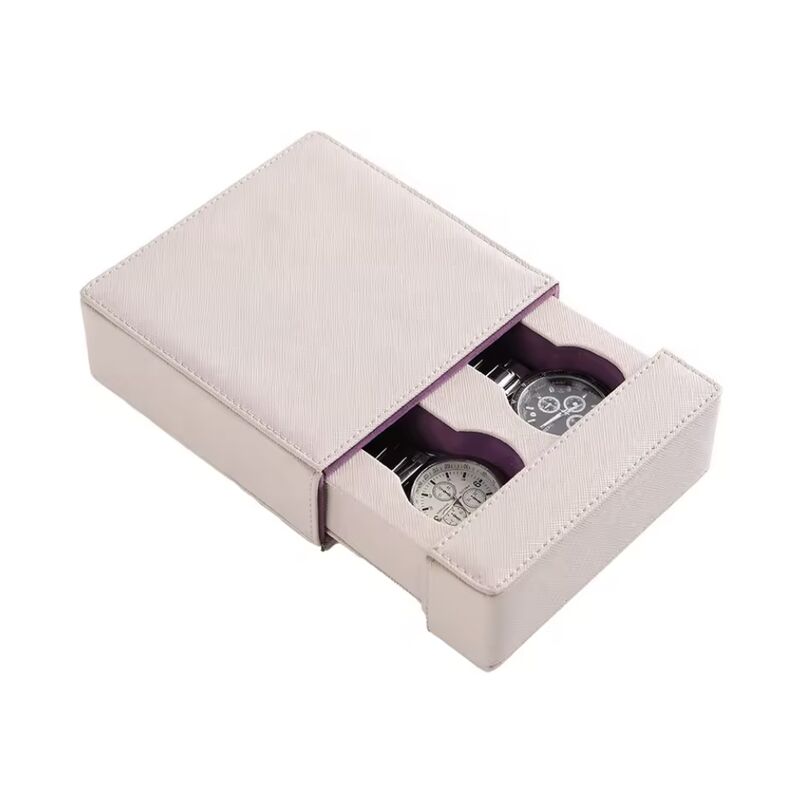 Luxury High End Slip In 2 Slot Organizer Case Practical Portable Watch Box PU Leather