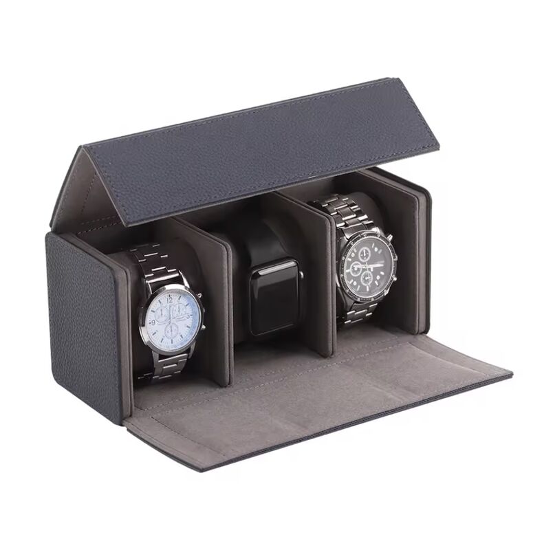 Luxury Handmade 3 Slots PU Leather Watch Box with Velvet Lining OEM ODM Custom Logo