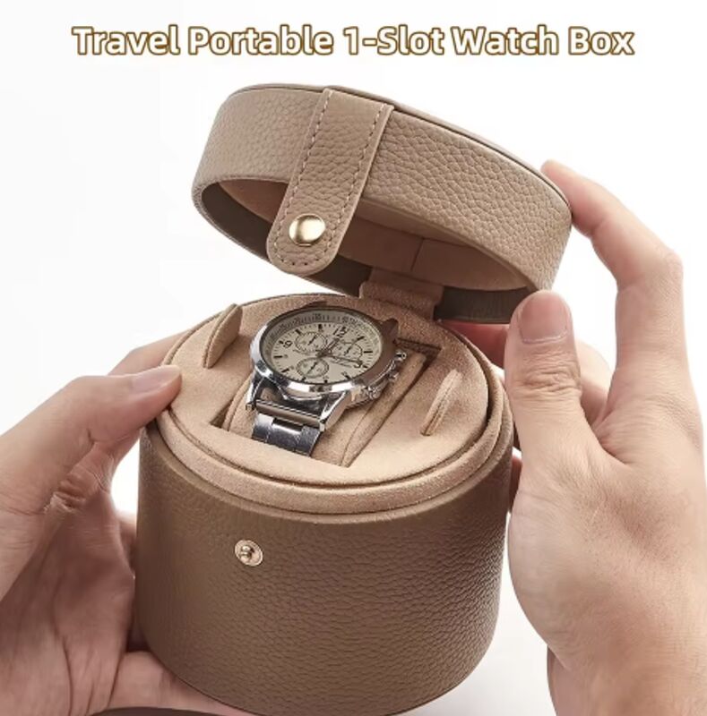 Custom PU Leather Travel Jewelry Watch Box With 1 Slot Dual Layer Removable Tray