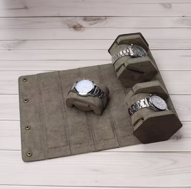 Luxury Handmade Travel Genuine Leather 3 Slots Hexagon Watch Roll Storage Case Box