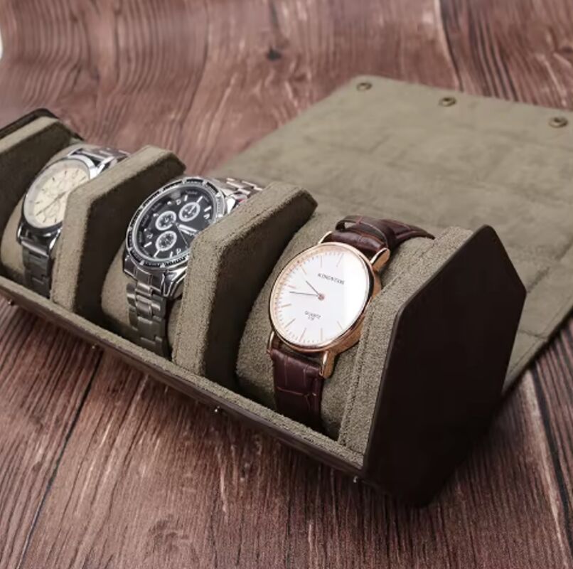 Luxury Handmade Travel Genuine Leather 3 Slots Hexagon Watch Roll Storage Case Box