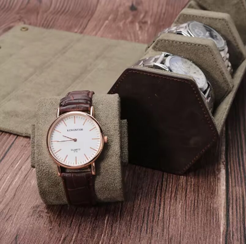 Luxury Handmade Travel Genuine Leather 3 Slots Hexagon Watch Roll Storage Case Box