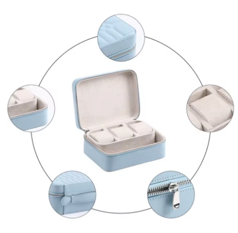 Customized 3 Slots Leather Watch Boxes Handmade watch Storage Case With Detachable Tray