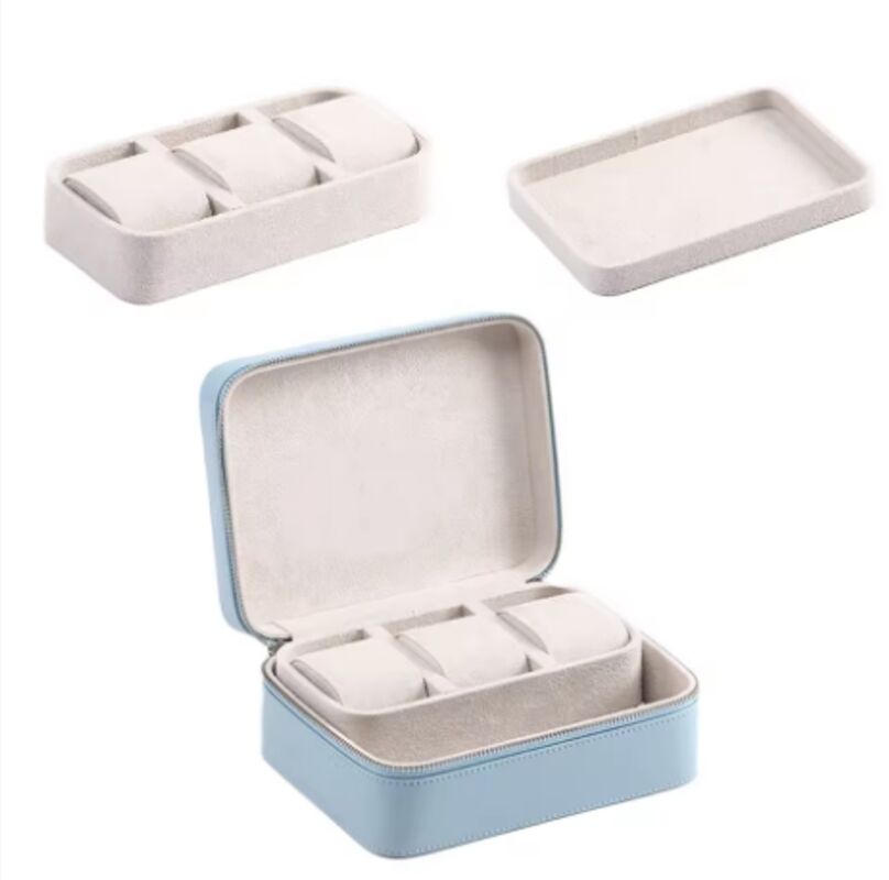 Customized 3 Slots Leather Watch Boxes Handmade watch Storage Case With Detachable Tray