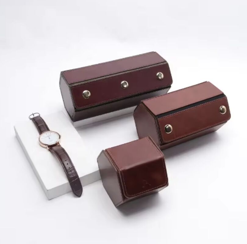 Personalized Hexagon Leather Watch Boxes Genuine Leather Watch Roll Box Two Watches