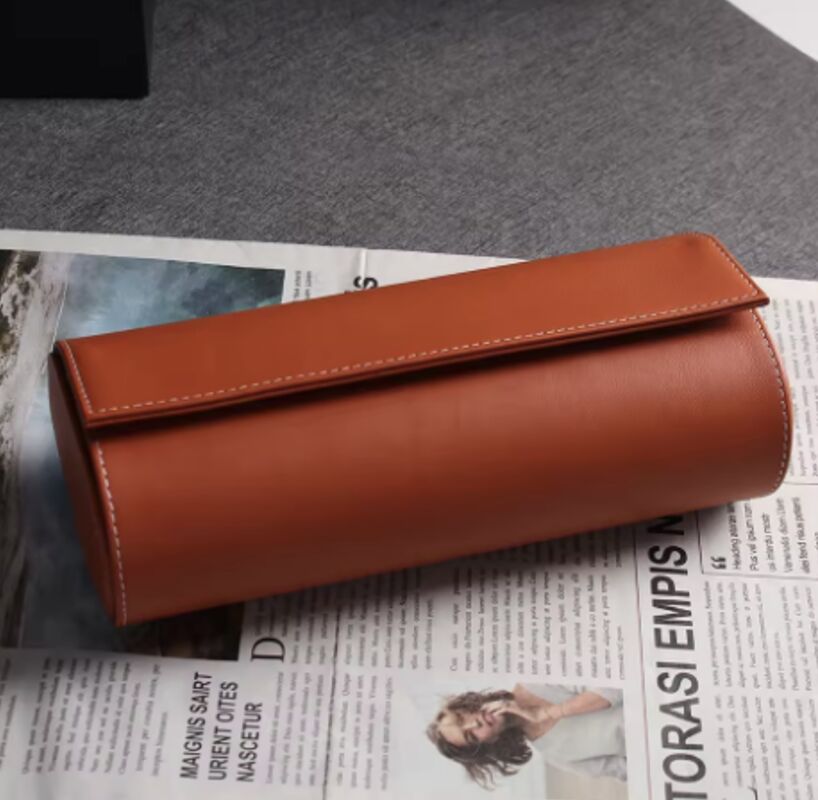 Luxurious Leather Watch Storage Organizer Travel Watch Rolls With Houndstooth Cloth