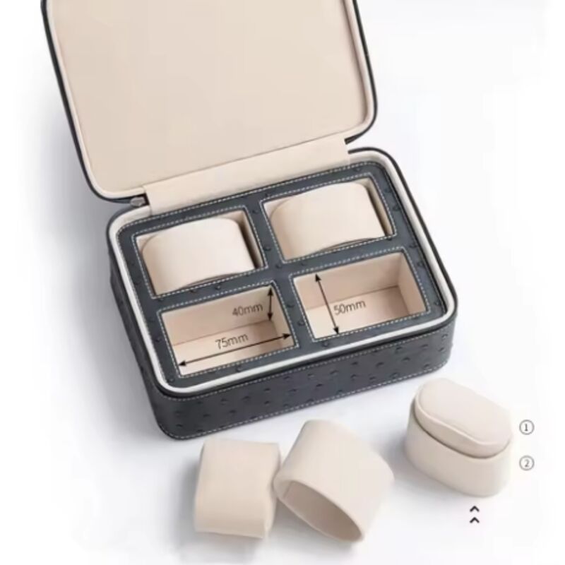 Custom Logo Leather Watch Boxes 4 Slots Ostrich Pattern Leather Case For 4 Watches