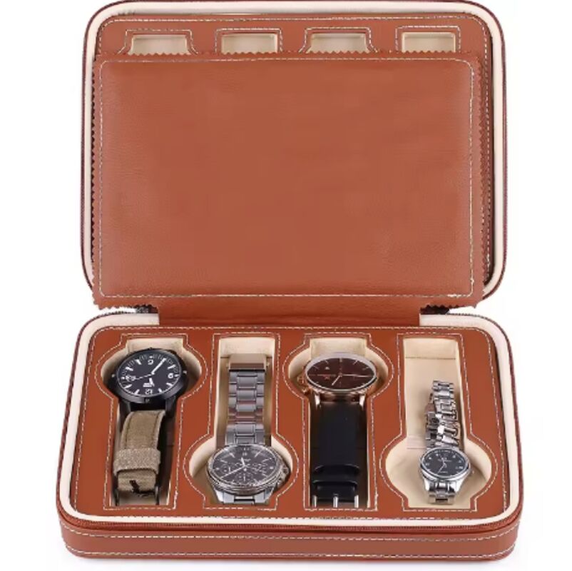 Portable 8 Grids Brown Leather Watch Case Box Customized Color For Men Women