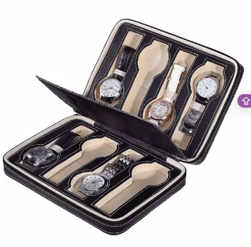 Portable 8 Grids Brown Leather Watch Case Box Customized Color For Men Women