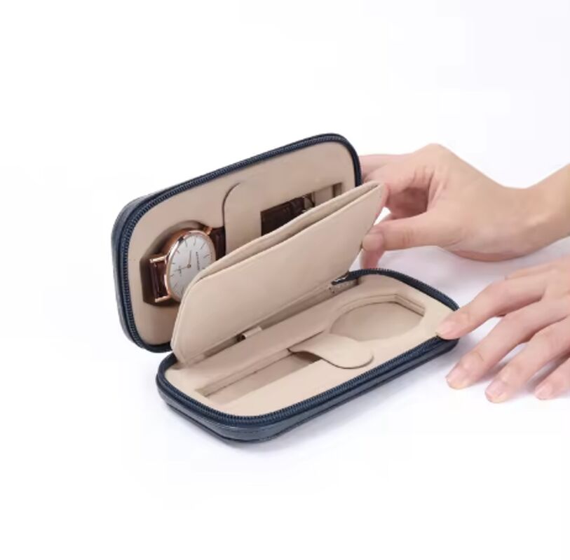 Custom Logo Leather Watch Boxes Handmade Luxury Style Leather Zipper Travel Case