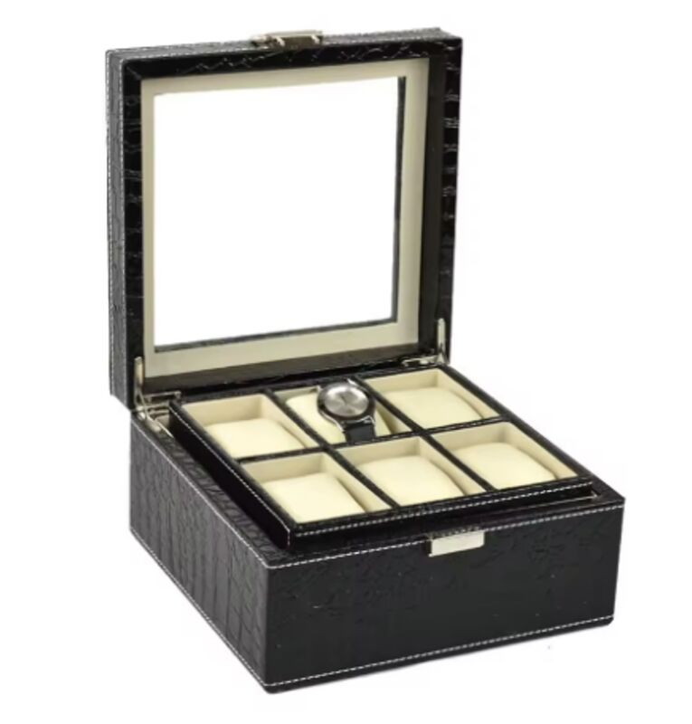 Handmade PU Leather Watch Display Box 2 Layer 6 Grids Customized Size
