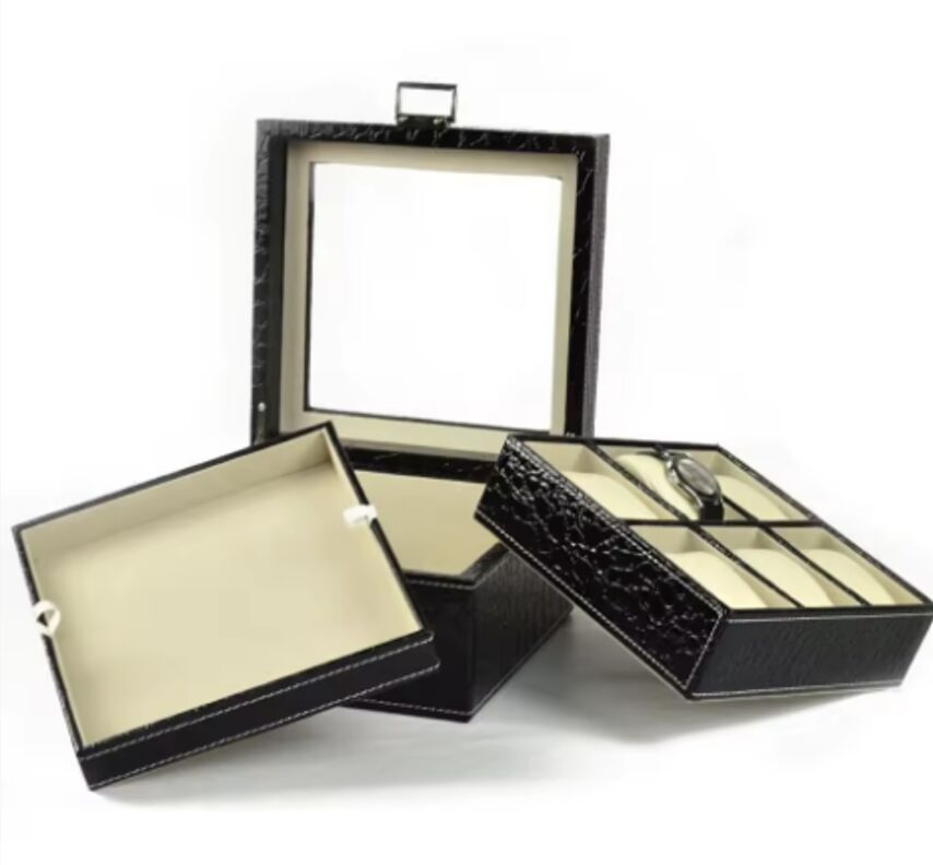 Handmade PU Leather Watch Display Box 2 Layer 6 Grids Customized Size
