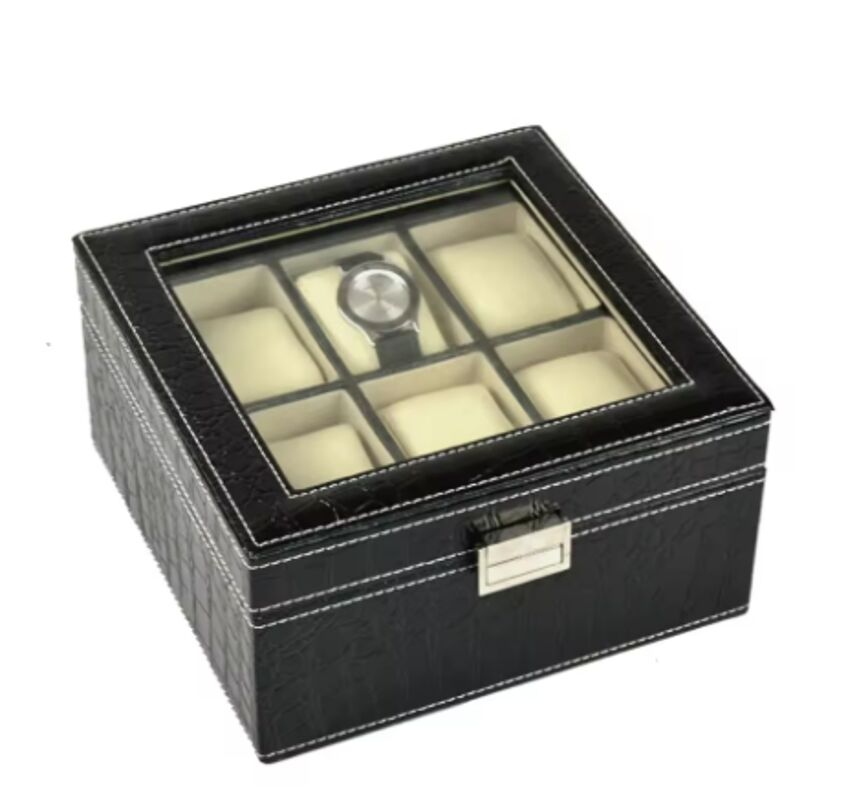 Handmade PU Leather Watch Display Box 2 Layer 6 Grids Customized Size
