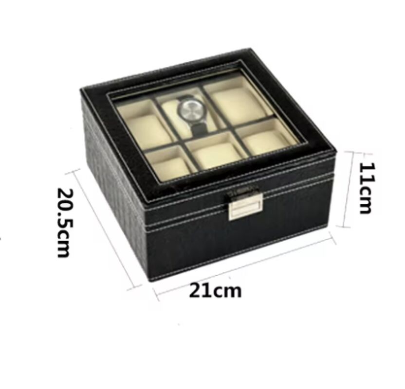 Handmade PU Leather Watch Display Box 2 Layer 6 Grids Customized Size