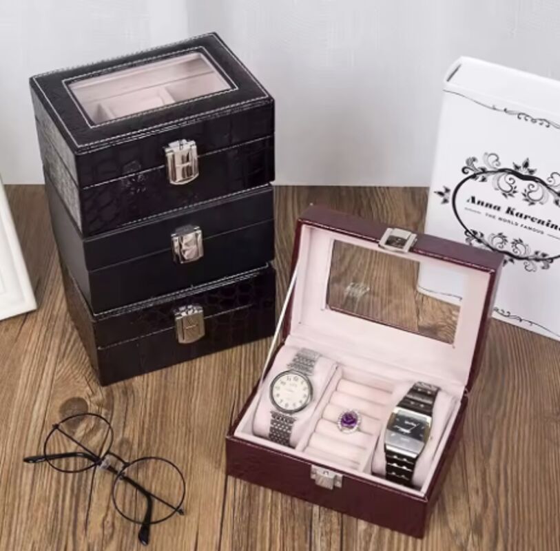 Crocodile PU Leather Watch Boxes For Two Watches Custom Design Dustproof