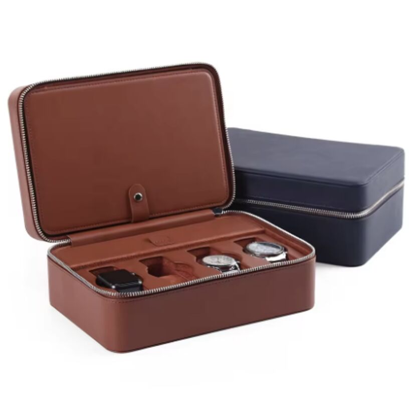 OEM ODM Handmade Genuine Leather Watch Boxes Luxury Organizer 8 Slot With Zipper