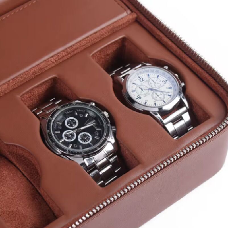 OEM ODM Handmade Genuine Leather Watch Boxes Luxury Organizer 8 Slot With Zipper