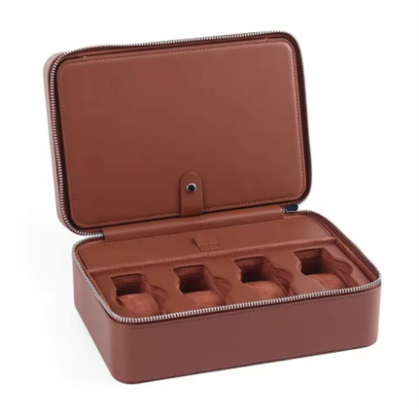 OEM ODM Handmade Genuine Leather Watch Boxes Luxury Organizer 8 Slot With Zipper