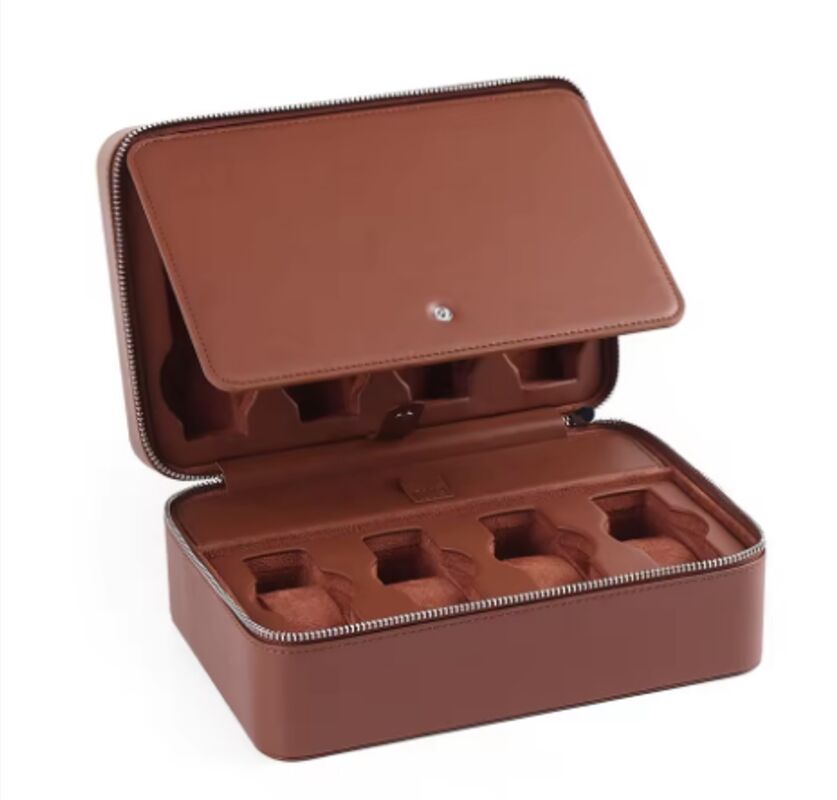 OEM ODM Handmade Genuine Leather Watch Boxes Luxury Organizer 8 Slot With Zipper