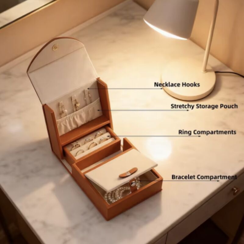 Luxury Small Portable Folding Travel Custom PU Leather Jewelry Box Organizer Case for Necklaces Rings Bracelets
