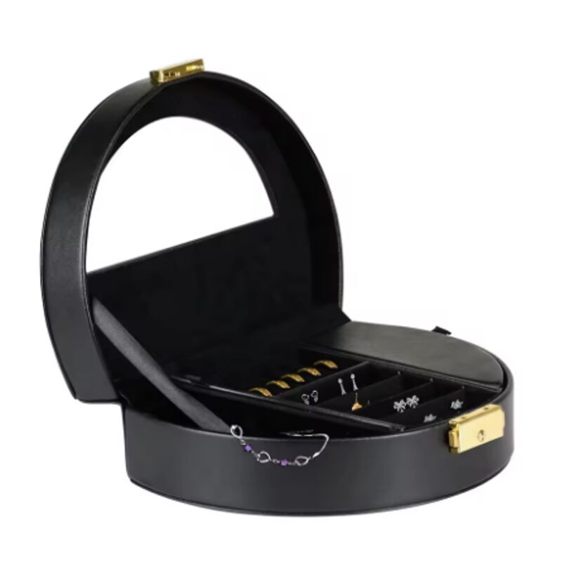 Handmade Custom Romantic Elegant Portable Travel Black PU Leather Case Caja Joyeria Jewelry Box