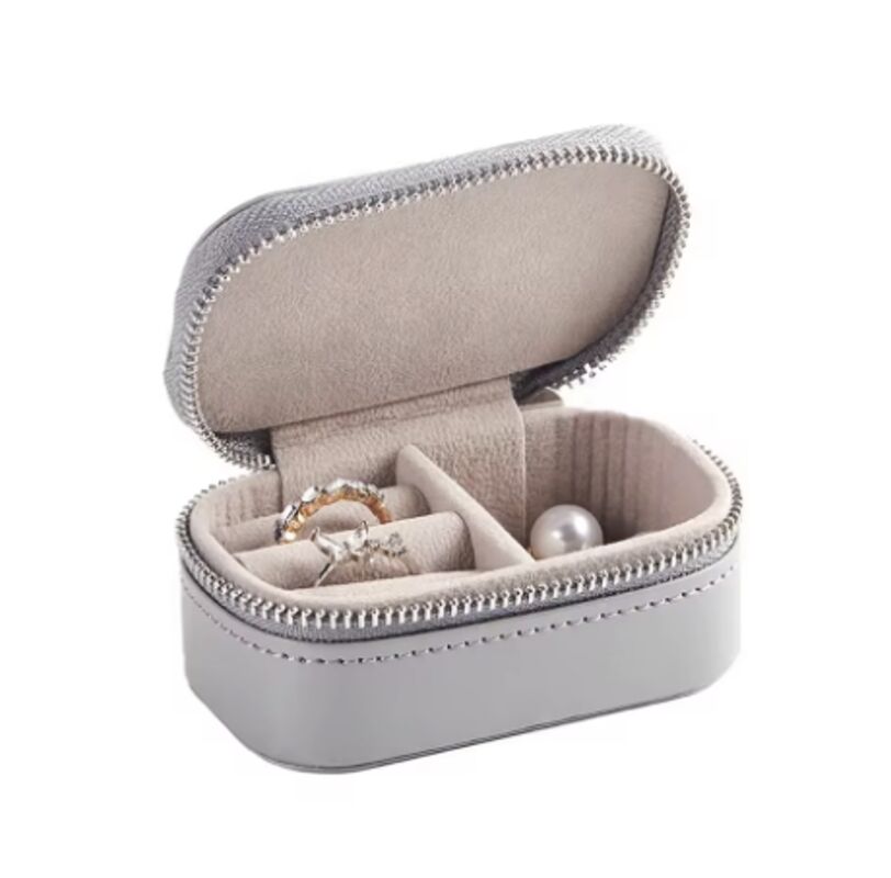 Mini Jewelry Box Handmade Costume PU Leather Travel Zipper Women Ring Box with Logo