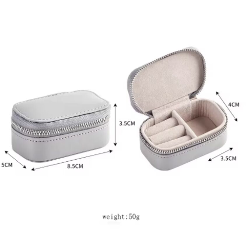 Mini Jewelry Box Handmade Costume PU Leather Travel Zipper Women Ring Box with Logo