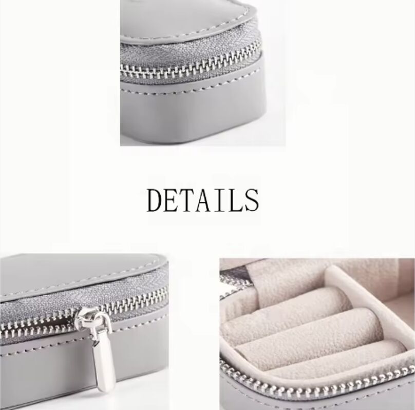 Mini Jewelry Box Handmade Costume PU Leather Travel Zipper Women Ring Box with Logo