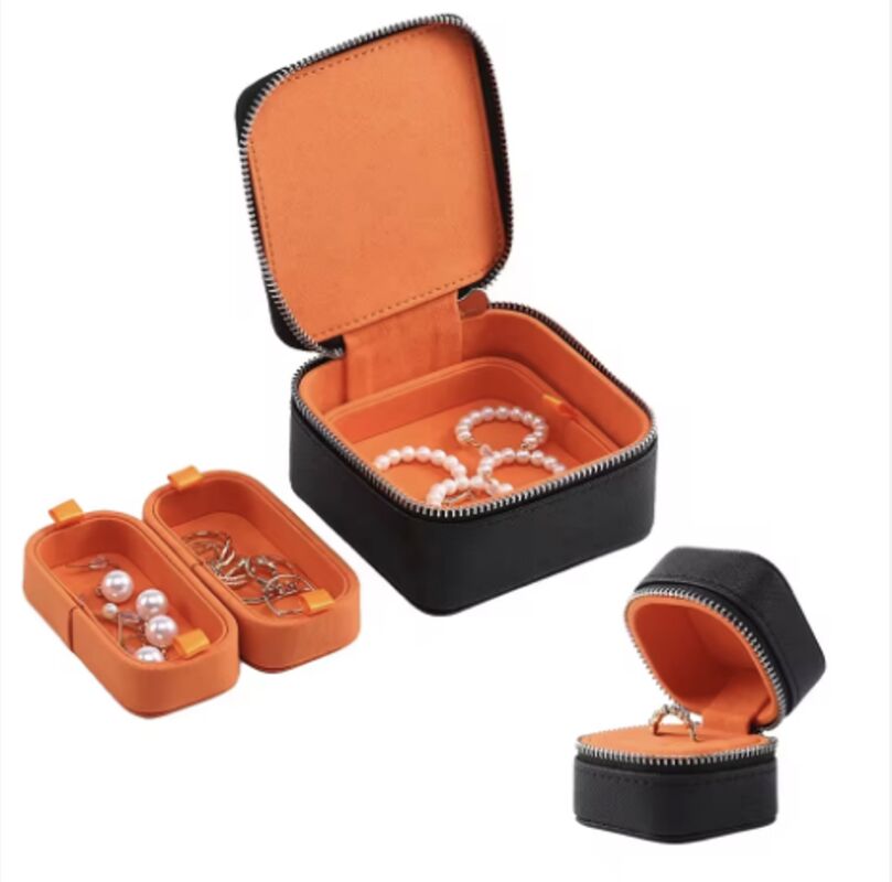 Handmade Luxury PU Leather Jewelry Boxes With Tray Rectangle Shape Customized Color