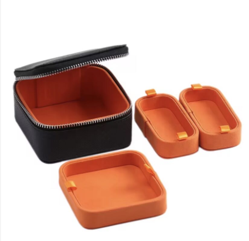 Handmade Luxury PU Leather Jewelry Boxes With Tray Rectangle Shape Customized Color