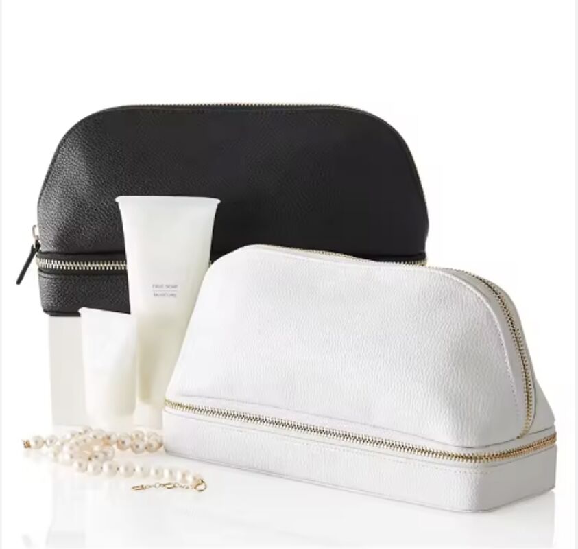 Leather Zipper Mirror Makeup Brush Cosmetic Storage Travel Jewelry Organizer Gift Bag