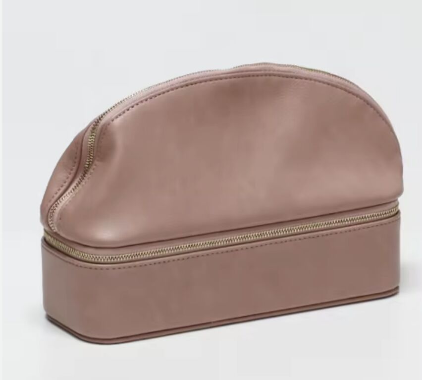 Leather Zipper Mirror Makeup Brush Cosmetic Storage Travel Jewelry Organizer Gift Bag