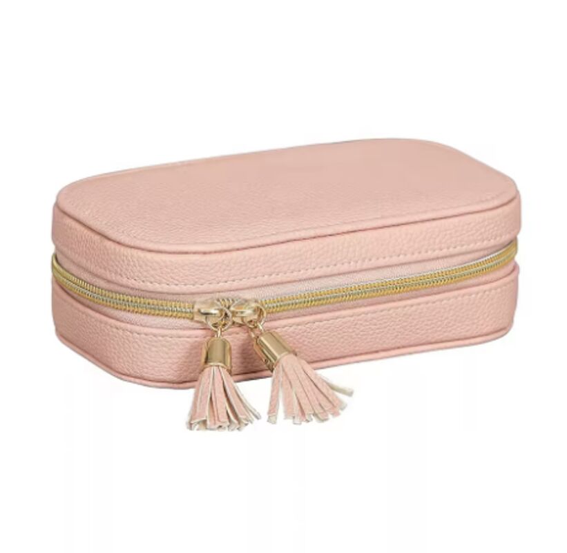 Custom Logo Leather Women's Jewelry Box Makeup Cosmetic Bag Pouch With Mirror