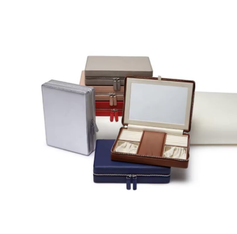 OEM Luxury Large Leather Jewelry Case With Mirror Pouch Bag Packaging Gift Display