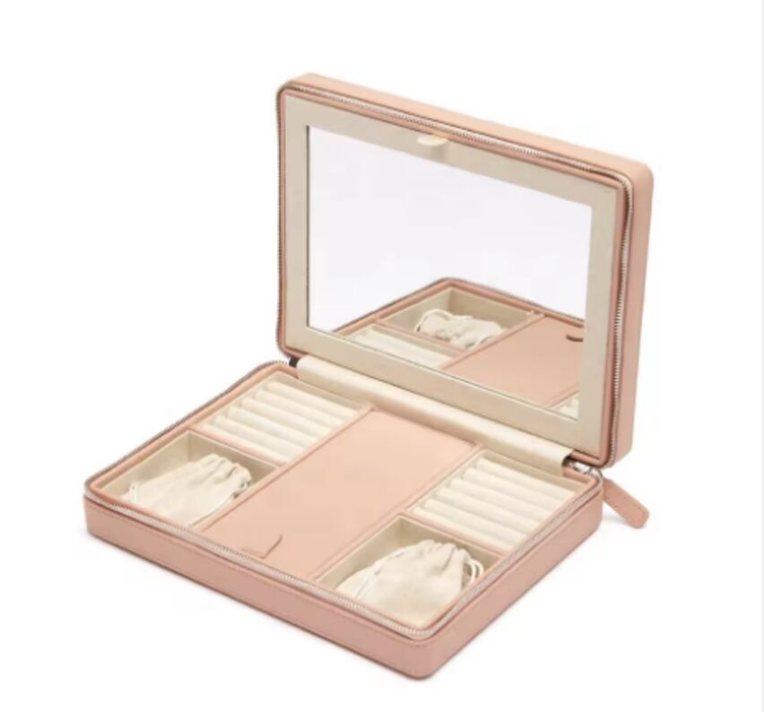 OEM Luxury Large Leather Jewelry Case With Mirror Pouch Bag Packaging Gift Display