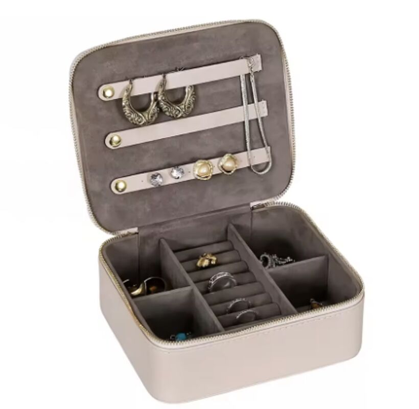 Luxury Ladies Leather Jewellery Box With Velvet Lining Zipper Travel Jewelry Case OEM