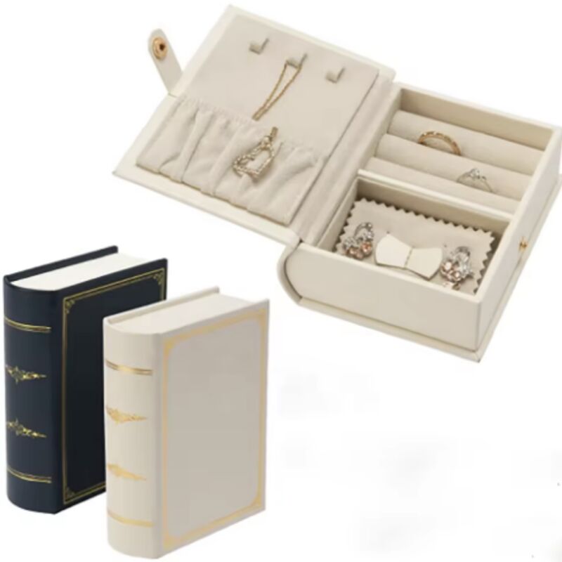 Luxury Leather Travel Jewelry Case Portable Travel Book Shape Jewelry Packaging Box