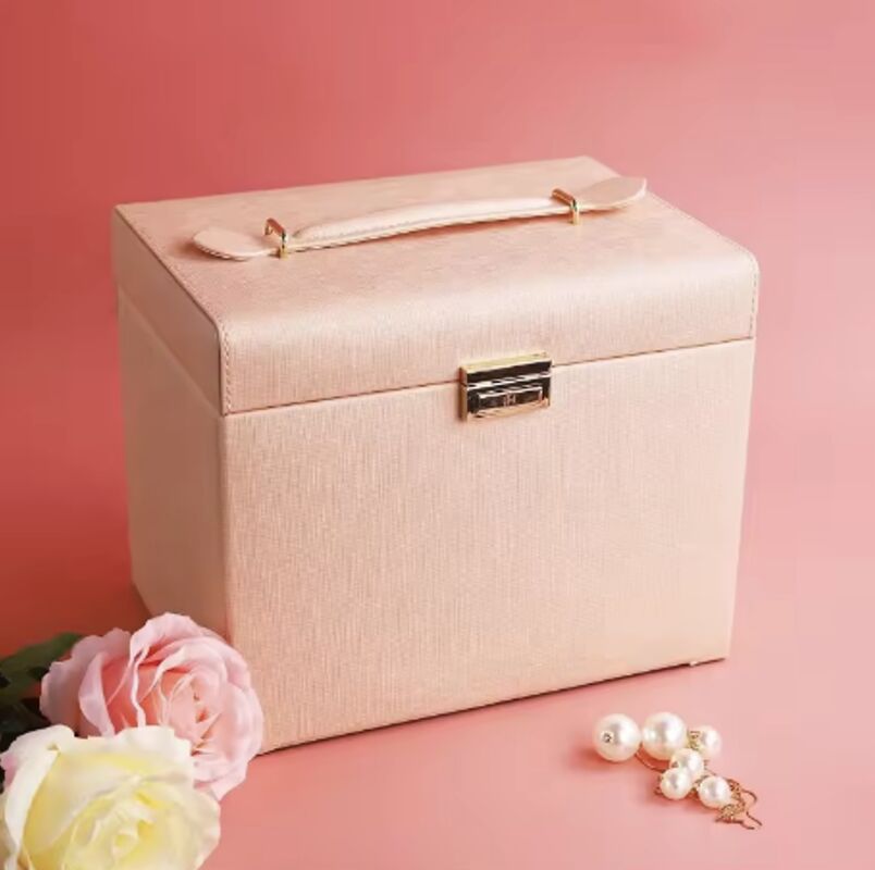 Large Capacity PU Leather Jewelry Boxes With Mirror Custom Logo For Storage Packaging