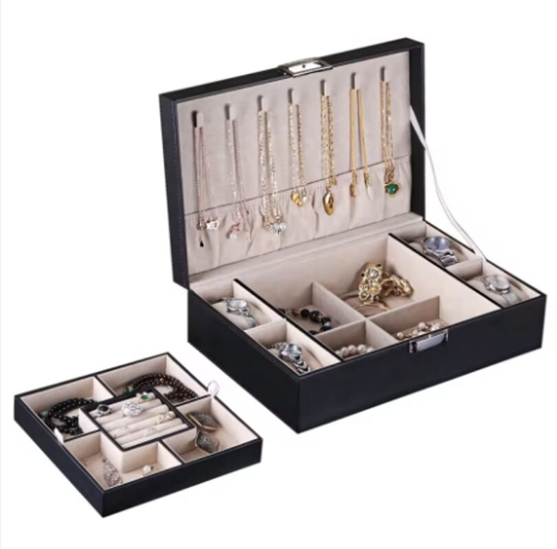 Handmade PU Leather Men's Jewelry Box Organizer With Velvet Lining Removable Tray