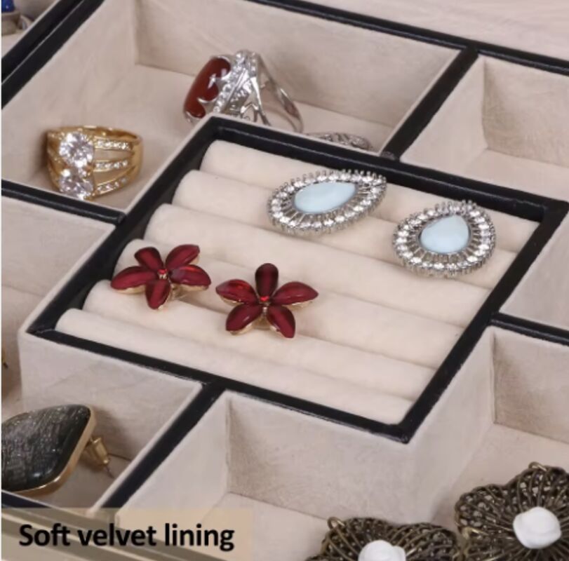 Handmade PU Leather Men's Jewelry Box Organizer With Velvet Lining Removable Tray