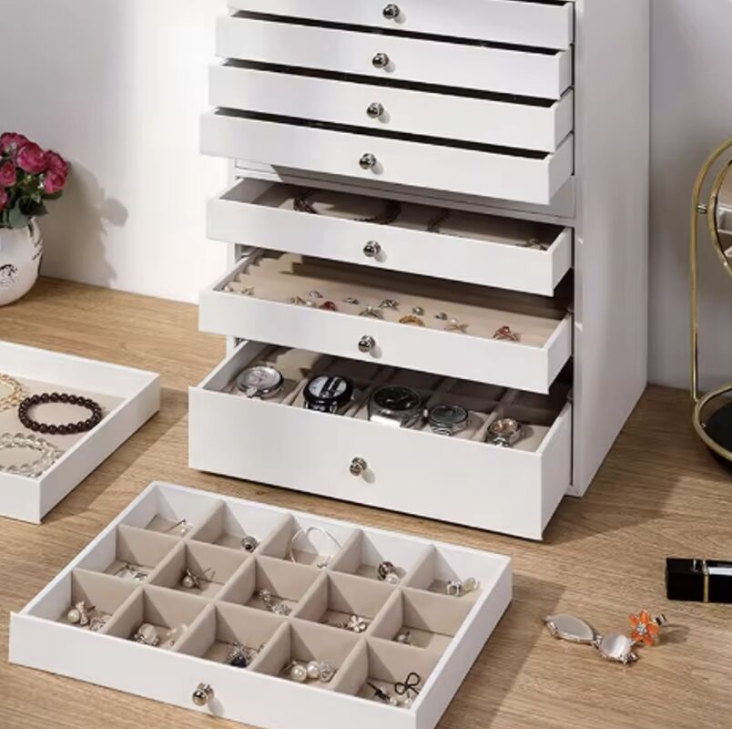 Custom PU Leather Jewelry Organizer Large 10 Layer Jewellery Storage Tray With Drawer
