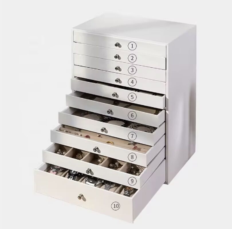Custom PU Leather Jewelry Organizer Large 10 Layer Jewellery Storage Tray With Drawer