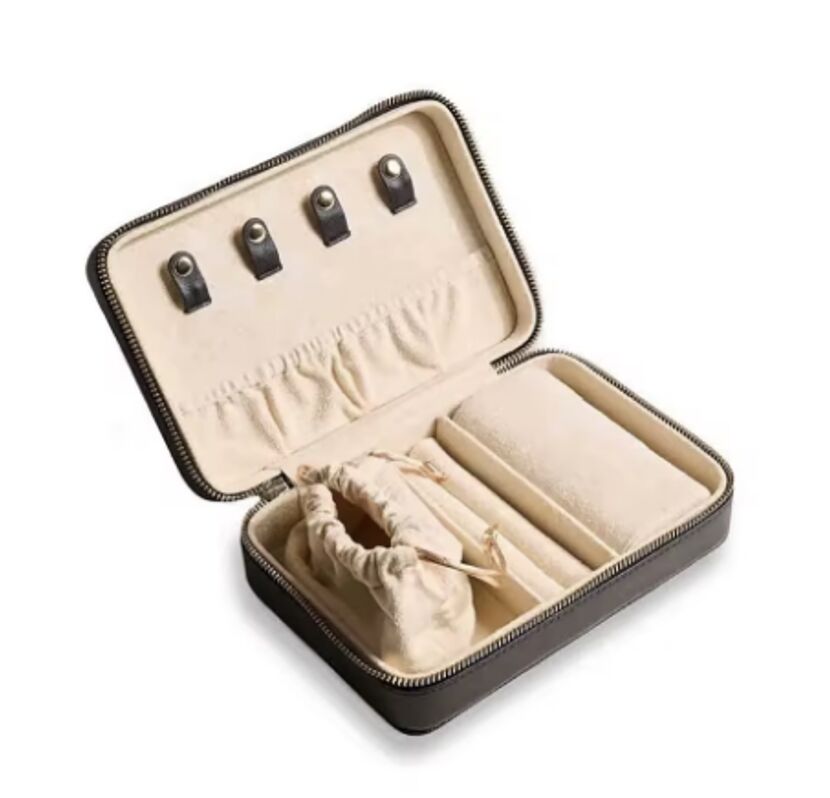 Custom Luxury Leather Jewelry Boxes Organizer Zipper Jewelry Travel Case For Women