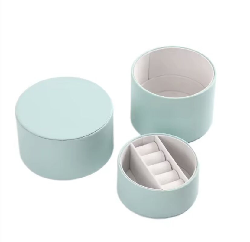 Portable Travel Leather Jewelry Boxes Modern Round Shape For Necklace Ring Organizing
