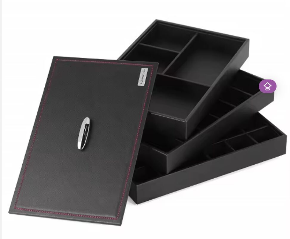 Black Color 24 Slot PU Leather Jewelry Boxes Stackable Necklace Display Trays Handmade