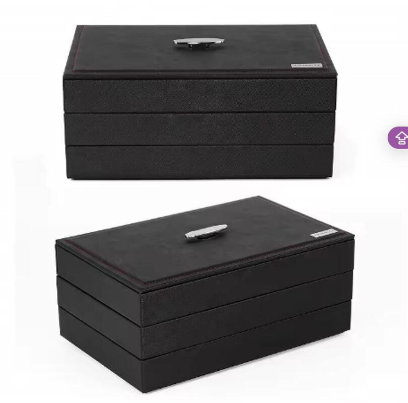 Black Color 24 Slot PU Leather Jewelry Boxes Stackable Necklace Display Trays Handmade